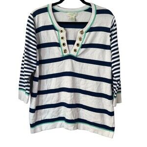 Caribbean Joe Navy White Stripe Long Sleeve Nautical Shirt Size 1X